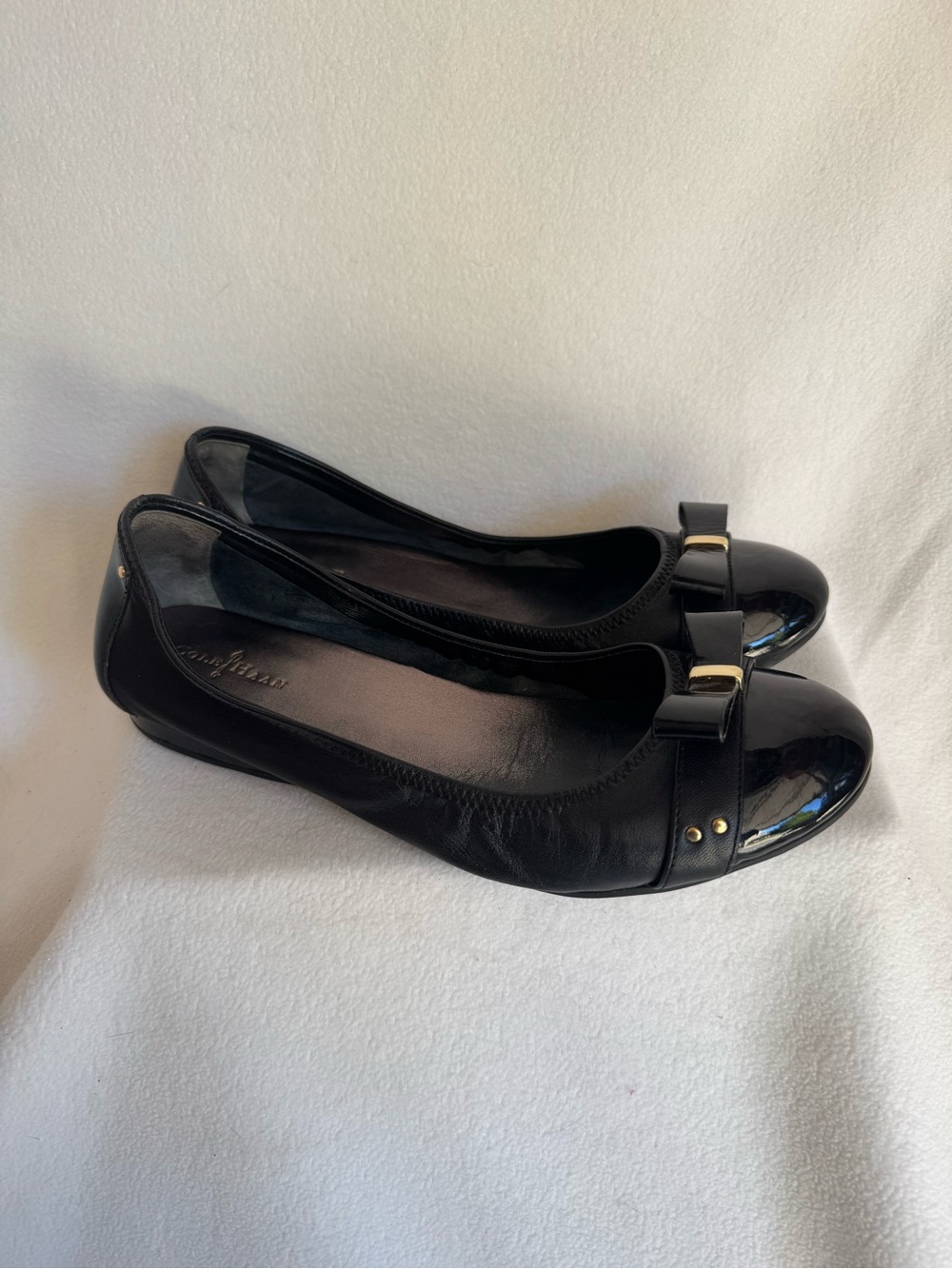 Cole Haan Nike Air Women 8.5B Black Leather Patent Bow Ballet Flats